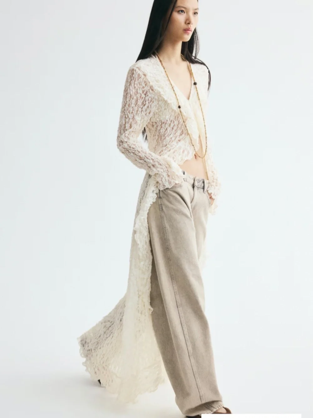 Flounced lace look dress